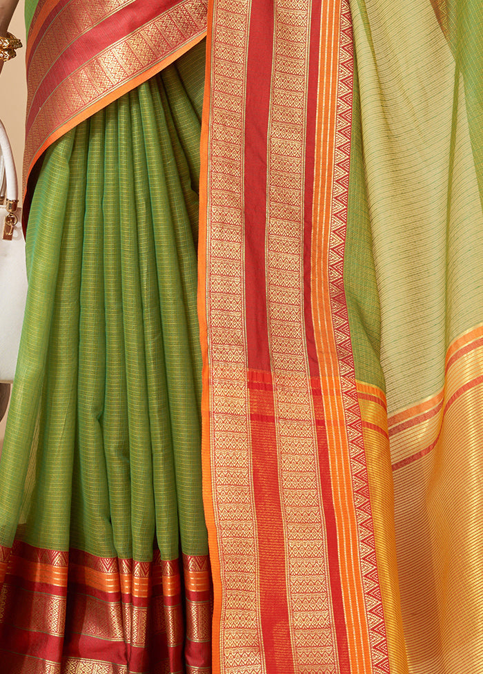 Green Dupion Silk Saree With Blouse Piece - Indian Silk House Agencies