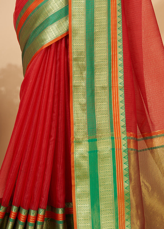 Red Dupion Silk Saree With Blouse Piece - Indian Silk House Agencies