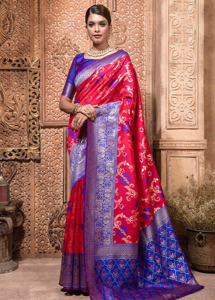 Red Dupion Silk Saree With Blouse Piece - Indian Silk House Agencies