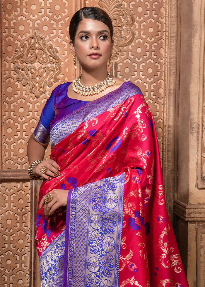 Red Dupion Silk Saree With Blouse Piece - Indian Silk House Agencies