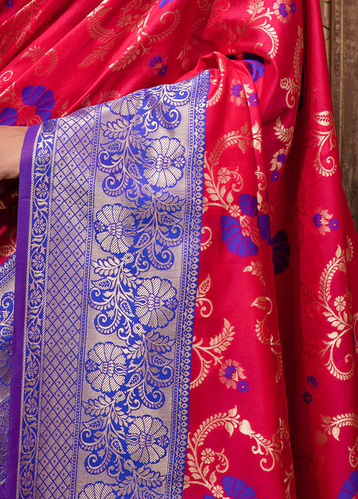 Red Dupion Silk Saree With Blouse Piece - Indian Silk House Agencies