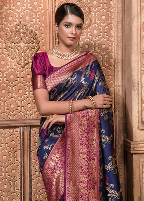 Blue Dupion Silk Saree With Blouse Piece - Indian Silk House Agencies