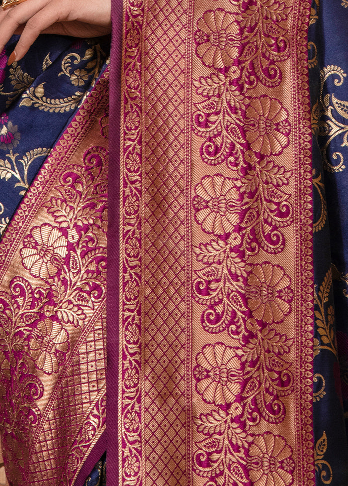 Blue Dupion Silk Saree With Blouse Piece - Indian Silk House Agencies