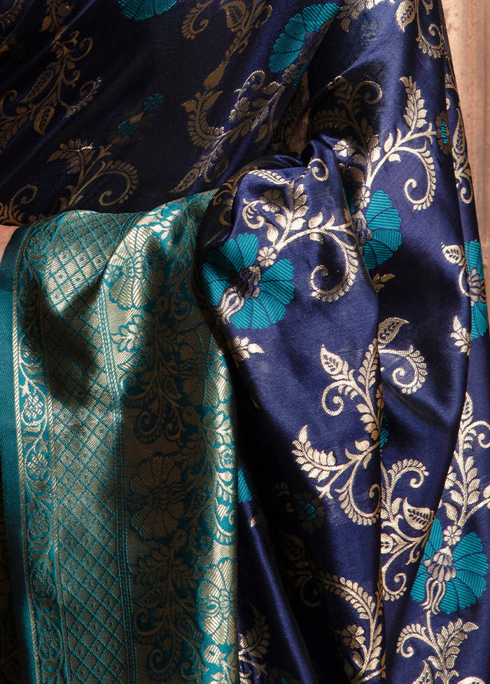 Blue Dupion Silk Saree With Blouse Piece - Indian Silk House Agencies