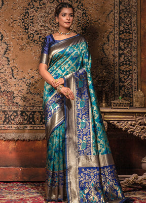 Blue Dupion Silk Saree With Blouse Piece - Indian Silk House Agencies