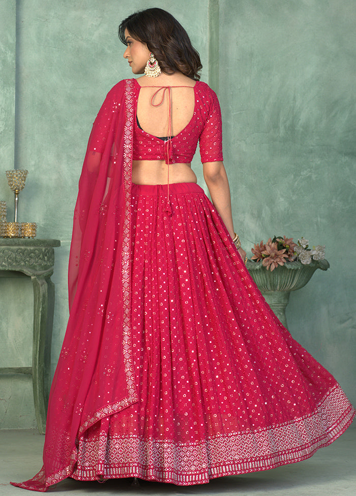 3 Pc Pink Georgette Semi Stitched Lehenga Set - Indian Silk House Agencies