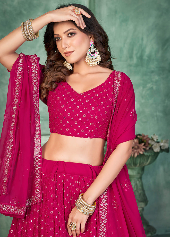 3 Pc Pink Georgette Semi Stitched Lehenga Set - Indian Silk House Agencies