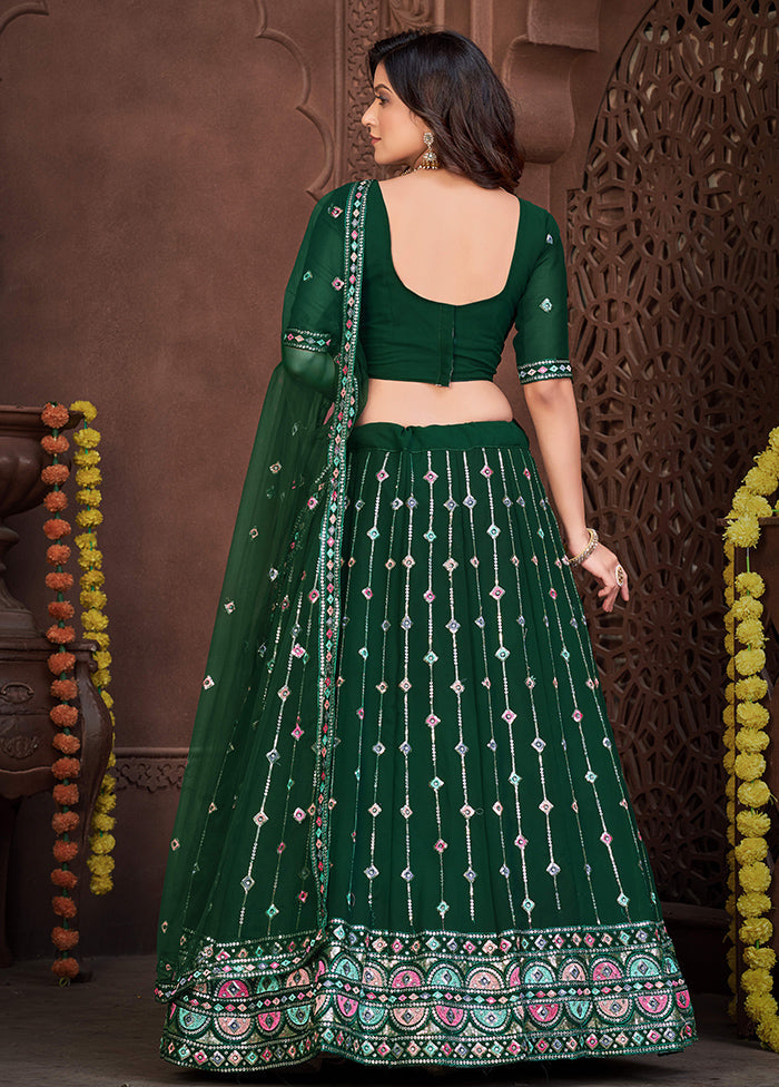 3 Pc Green Georgette Semi Stitched Lehenga Set - Indian Silk House Agencies