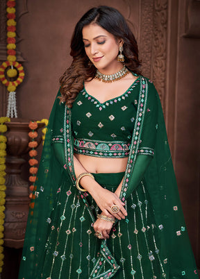 3 Pc Green Georgette Semi Stitched Lehenga Set - Indian Silk House Agencies