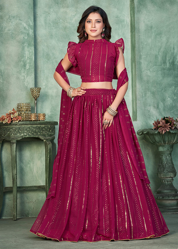 3 Pc Pink Georgette Semi Stitched Lehenga Set - Indian Silk House Agencies