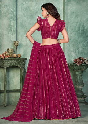 3 Pc Pink Georgette Semi Stitched Lehenga Set - Indian Silk House Agencies