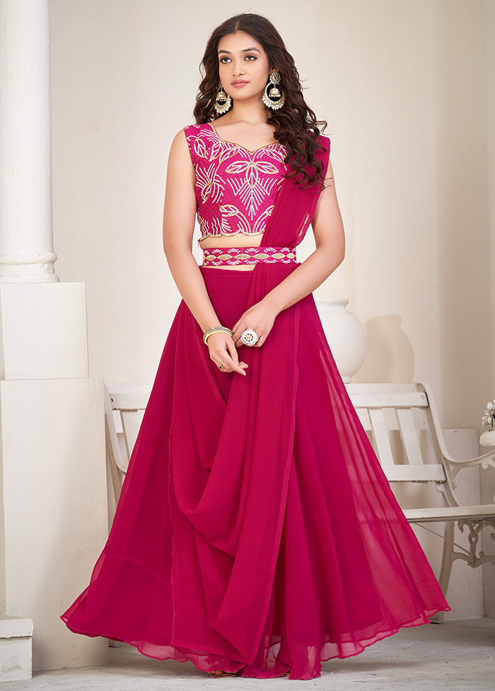 3 Pc Pink Georgette Semi Stitched Lehenga Set - Indian Silk House Agencies