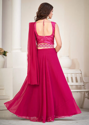 3 Pc Pink Georgette Semi Stitched Lehenga Set - Indian Silk House Agencies