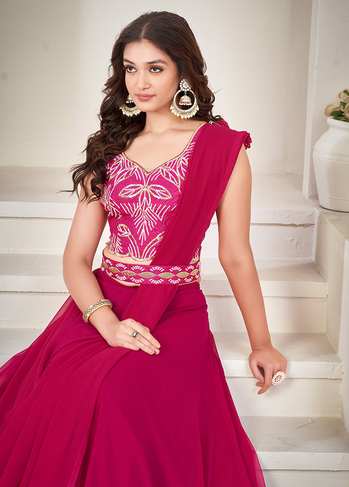 3 Pc Pink Georgette Semi Stitched Lehenga Set - Indian Silk House Agencies