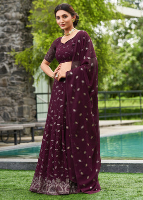 3 Pc Purple Georgette Semi Stitched Lehenga Set - Indian Silk House Agencies