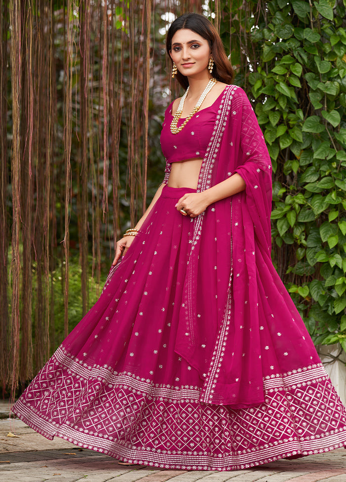 3 Pc Pink Georgette Semi Stitched Lehenga Set - Indian Silk House Agencies