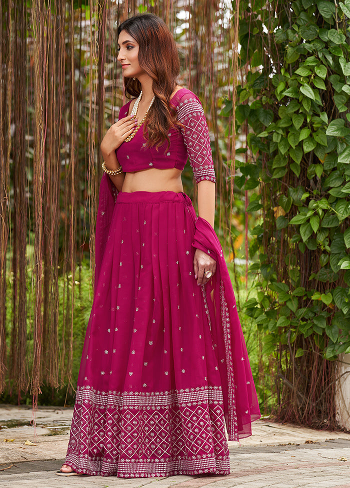 3 Pc Pink Georgette Semi Stitched Lehenga Set - Indian Silk House Agencies