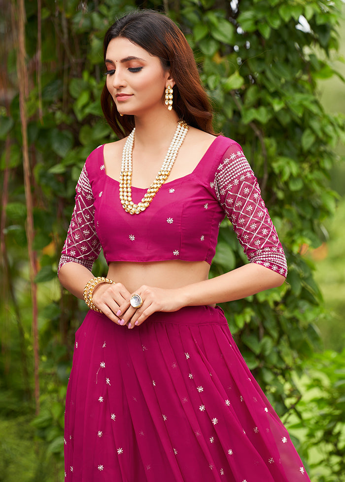 3 Pc Pink Georgette Semi Stitched Lehenga Set - Indian Silk House Agencies