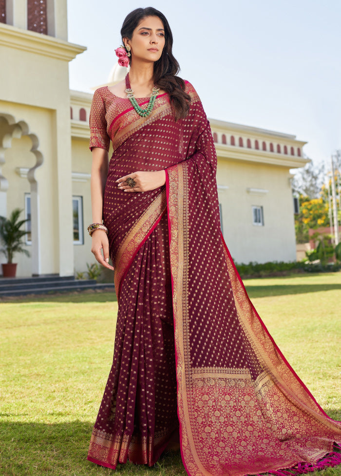 Wine Georgette Saree With Blouse Piece - Indian Silk House Agencies