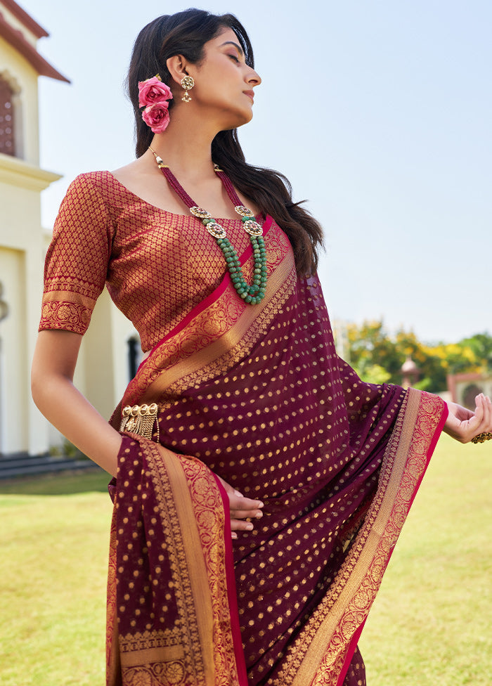 Wine Georgette Saree With Blouse Piece - Indian Silk House Agencies