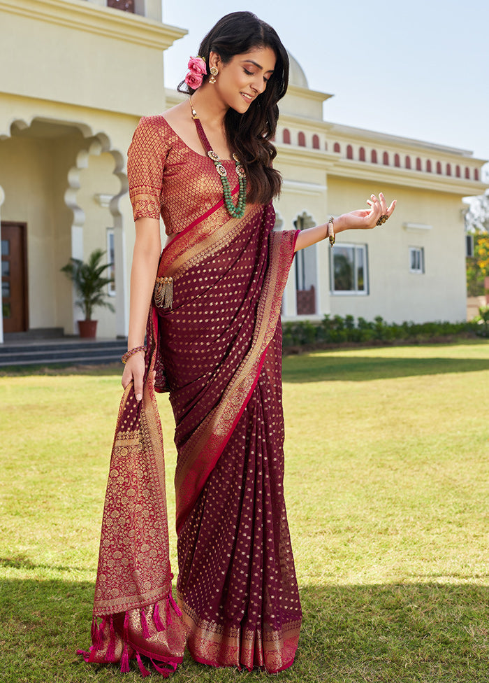 Wine Georgette Saree With Blouse Piece - Indian Silk House Agencies