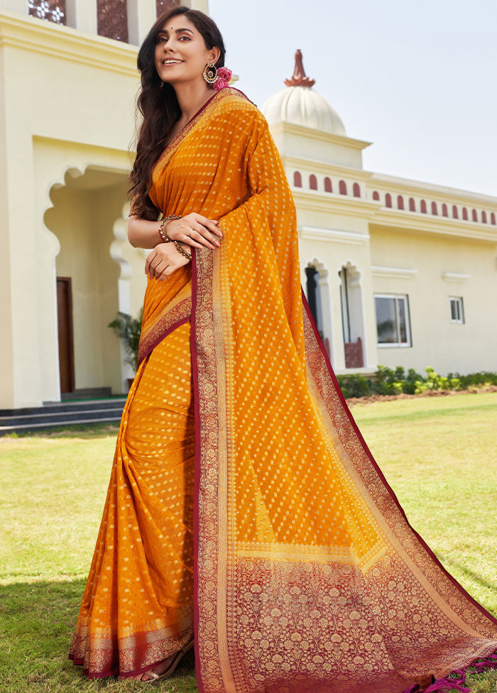 Mustard Georgette Saree With Blouse Piece - Indian Silk House Agencies