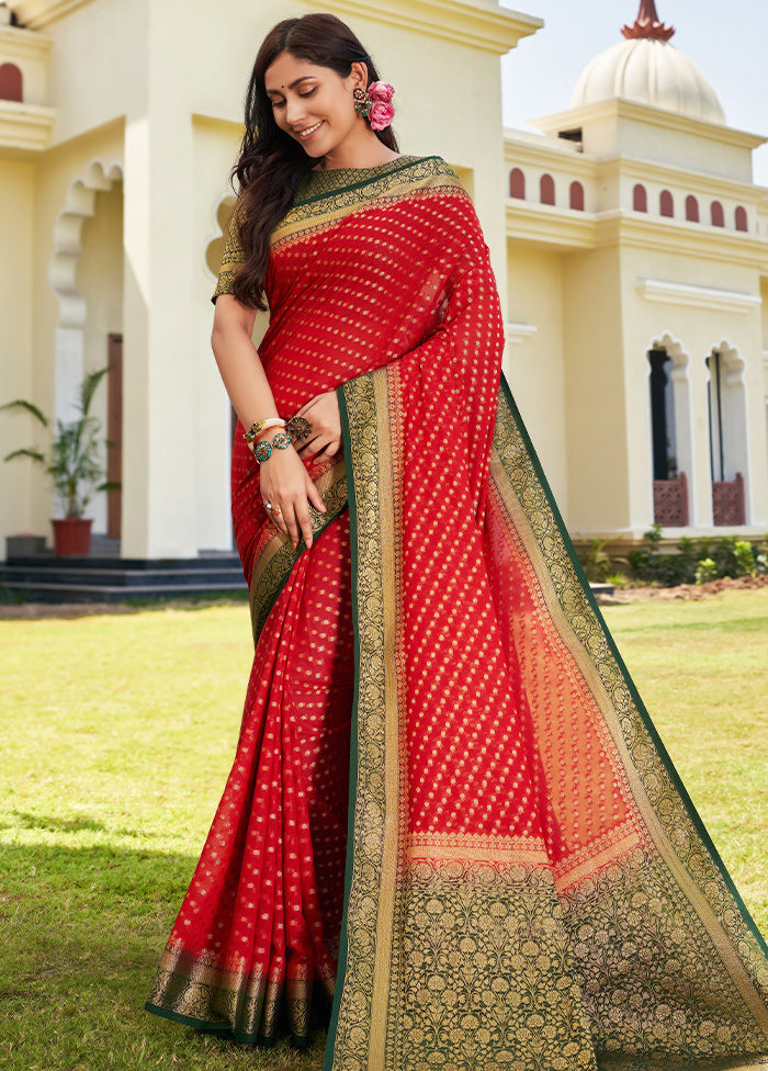 Red Georgette Saree With Blouse Piece - Indian Silk House Agencies