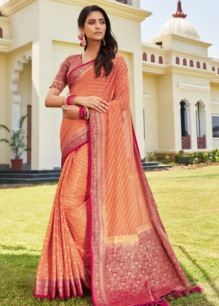 Peach Georgette Saree With Blouse Piece - Indian Silk House Agencies