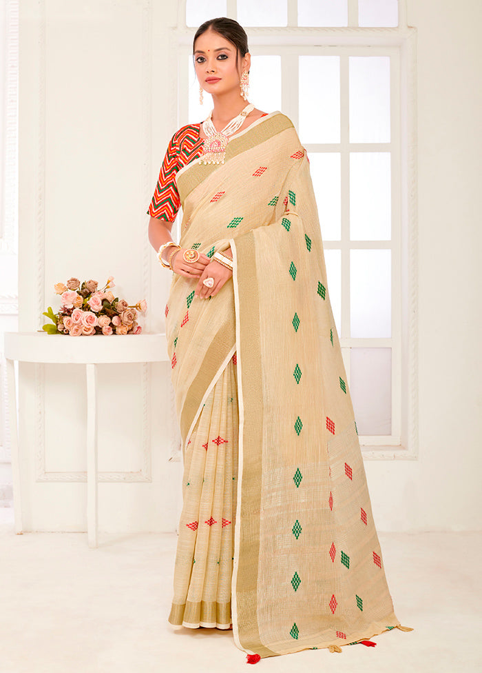 Beige Spun Silk Saree With Blouse Piece - Indian Silk House Agencies