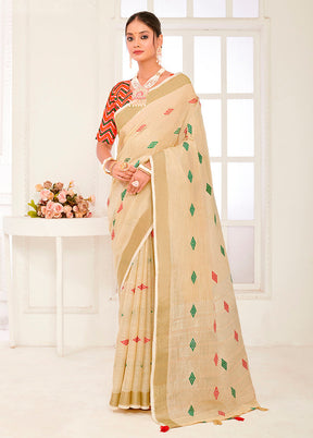 Beige Spun Silk Saree With Blouse Piece - Indian Silk House Agencies