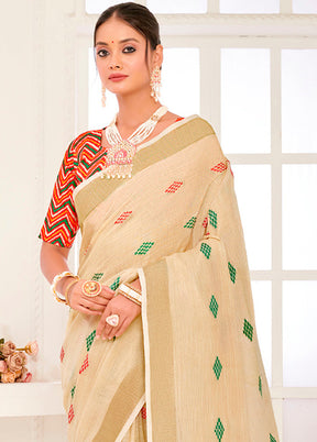 Beige Spun Silk Saree With Blouse Piece - Indian Silk House Agencies