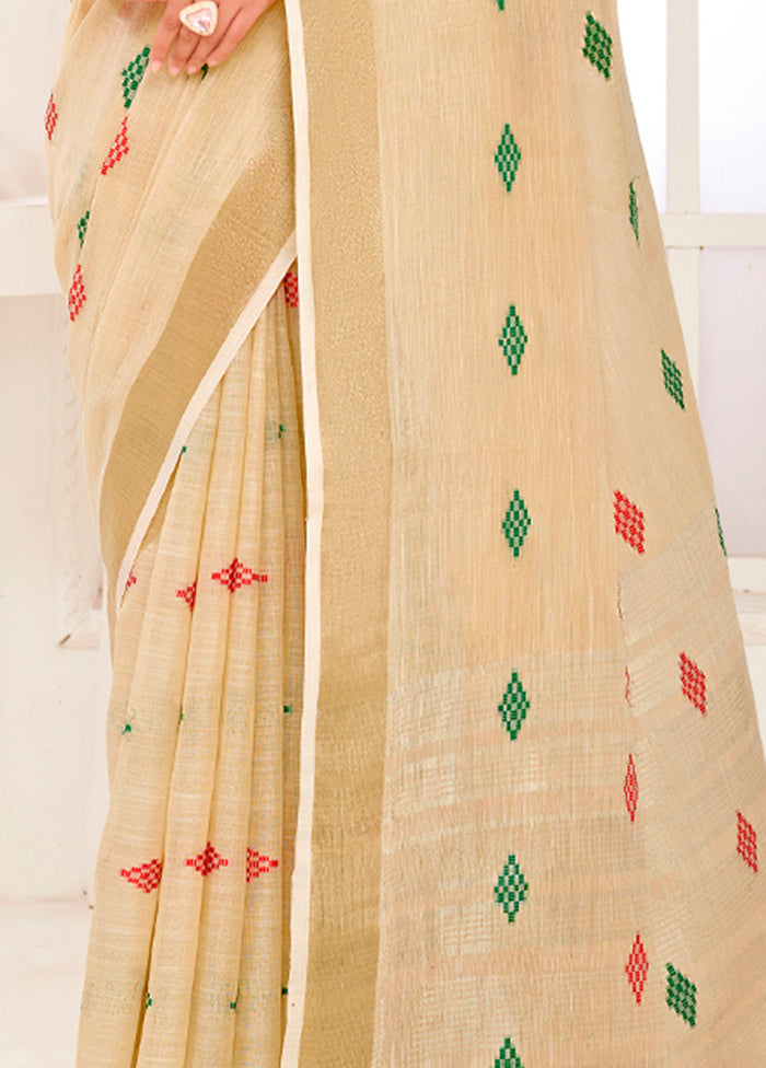 Beige Spun Silk Saree With Blouse Piece - Indian Silk House Agencies