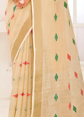 Beige Spun Silk Saree With Blouse Piece - Indian Silk House Agencies