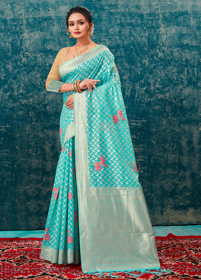 Blue Kota Cotton Saree With Blouse Piece - Indian Silk House Agencies