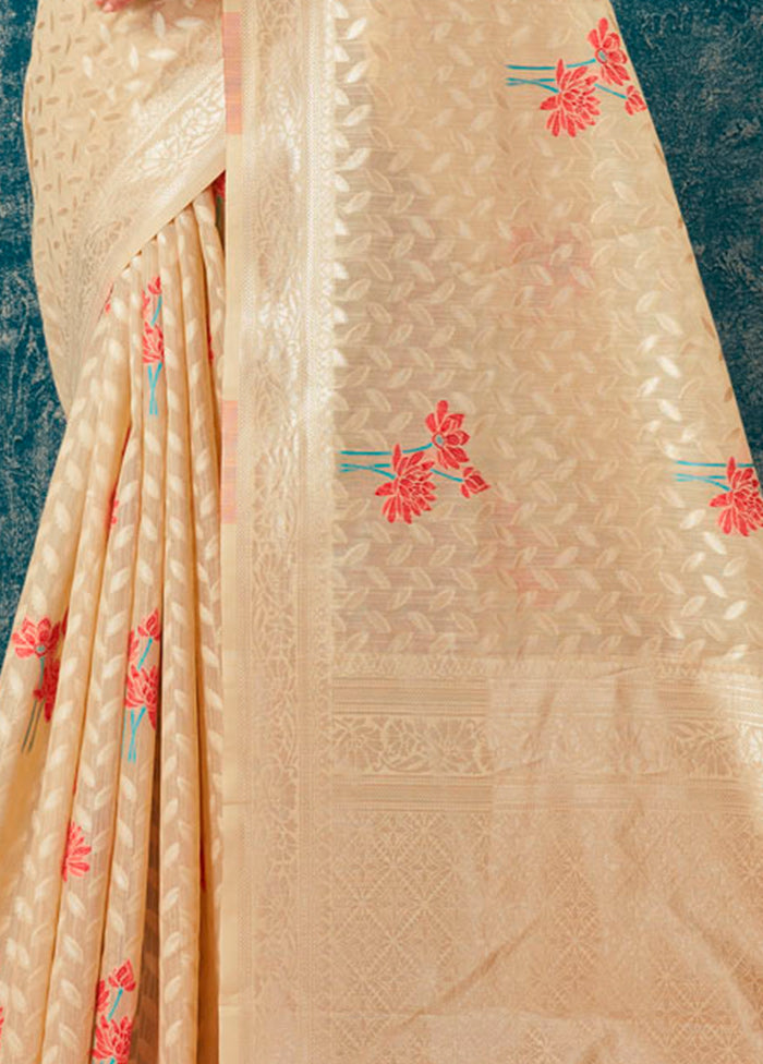 Beige Kota Cotton Saree With Blouse Piece - Indian Silk House Agencies