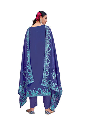 3 Pc Blue Readymade Viscose Suit Set - Indian Silk House Agencies