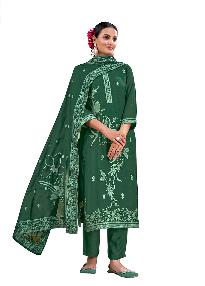 3 Pc Green Readymade Viscose Suit Set - Indian Silk House Agencies