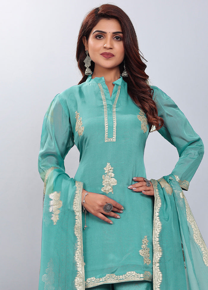 3 Pc Sea Green Readymade Viscose Suit Set - Indian Silk House Agencies