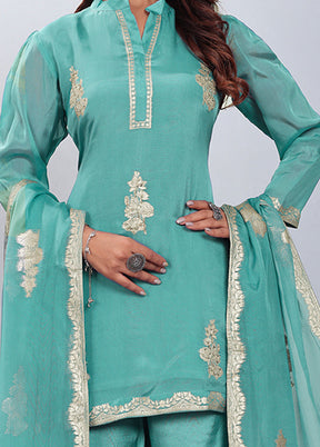 3 Pc Sea Green Readymade Viscose Suit Set - Indian Silk House Agencies