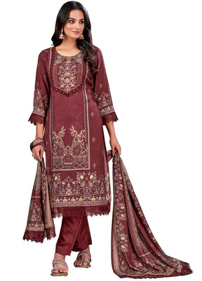 3 Pc Wine Readymade Silk Suit Set - Indian Silk House Agencies