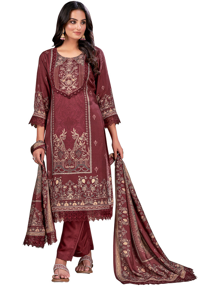 3 Pc Wine Readymade Silk Suit Set - Indian Silk House Agencies