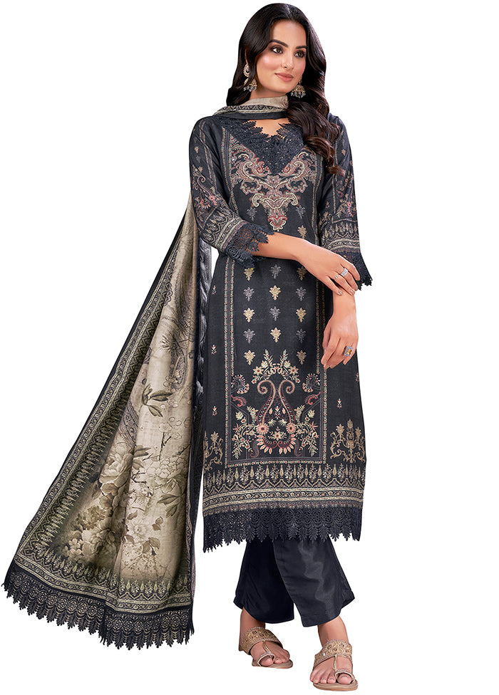 3 Pc Grey Readymade Silk Suit Set - Indian Silk House Agencies