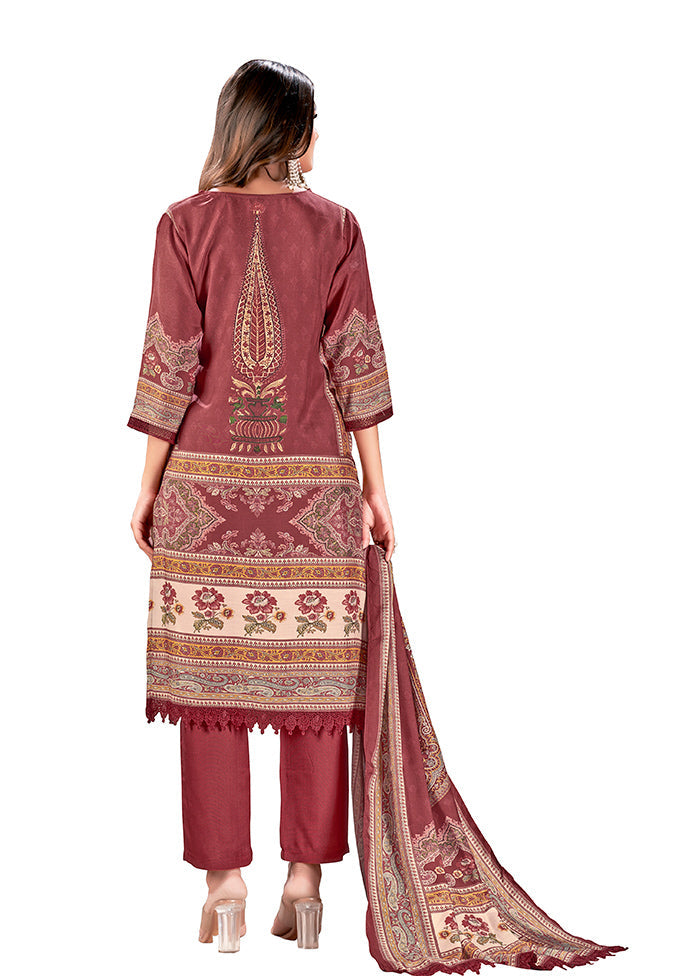 3 Pc Maroon Readymade Silk Suit Set - Indian Silk House Agencies