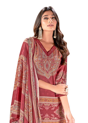 3 Pc Maroon Readymade Silk Suit Set - Indian Silk House Agencies