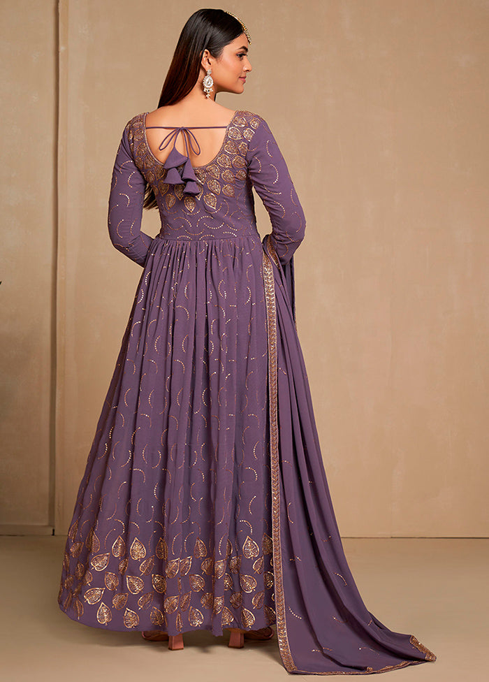 Lavender Semi Stitched Georgette Indian Dress - Indian Silk House Agencies