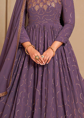 Lavender Semi Stitched Georgette Indian Dress - Indian Silk House Agencies