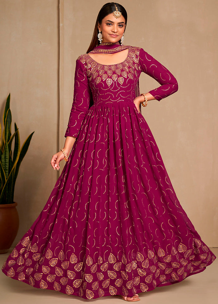 Pink Semi Stitched Georgette Indian Dress - Indian Silk House Agencies