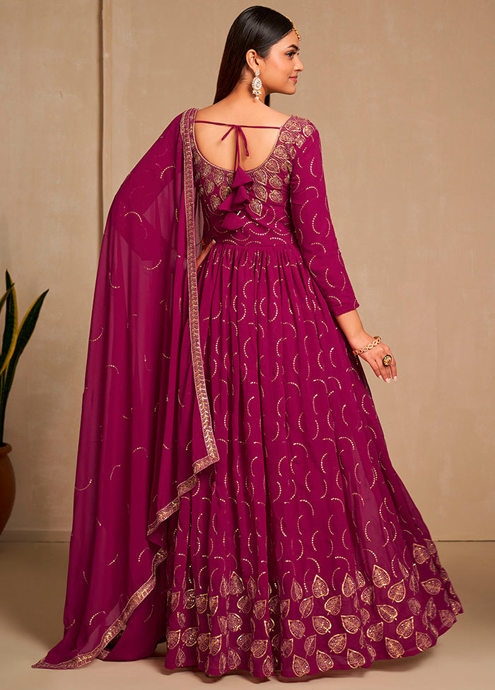 Pink Semi Stitched Georgette Indian Dress - Indian Silk House Agencies