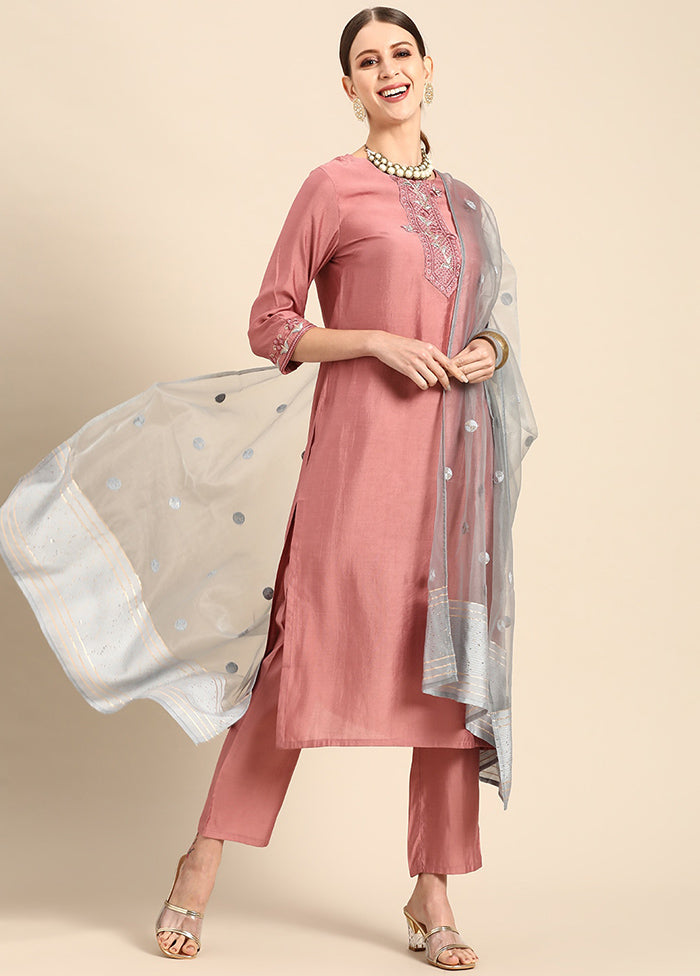 3 Pc Peach Readymade Viscose Suit Set - Indian Silk House Agencies