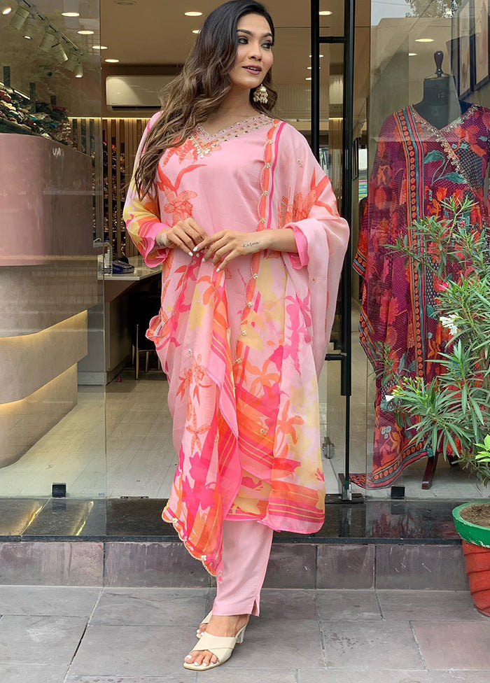 3 Pc Pink Readymade Net Suit Set - Indian Silk House Agencies